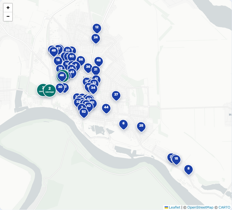 Карта Ізмаїла з позначеними навчальними закладами